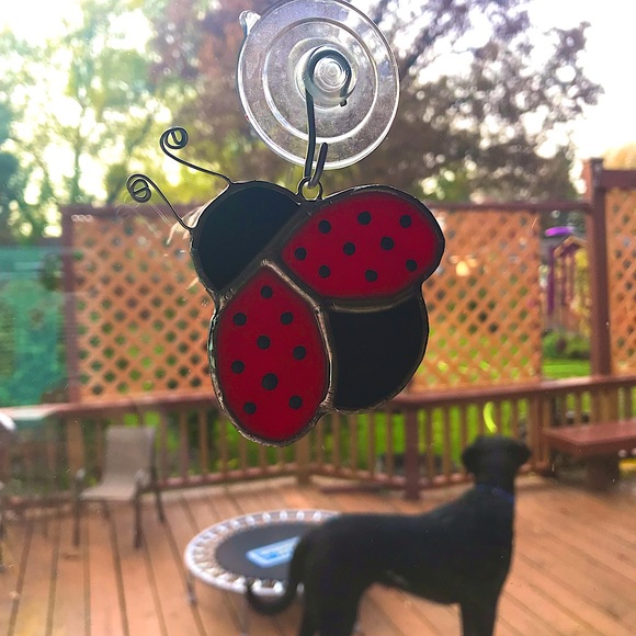 Stained Glass Ladybug Textured Sun Catcher Hanging Window Art Cute Hand Crafted! - Picture 2 of 3